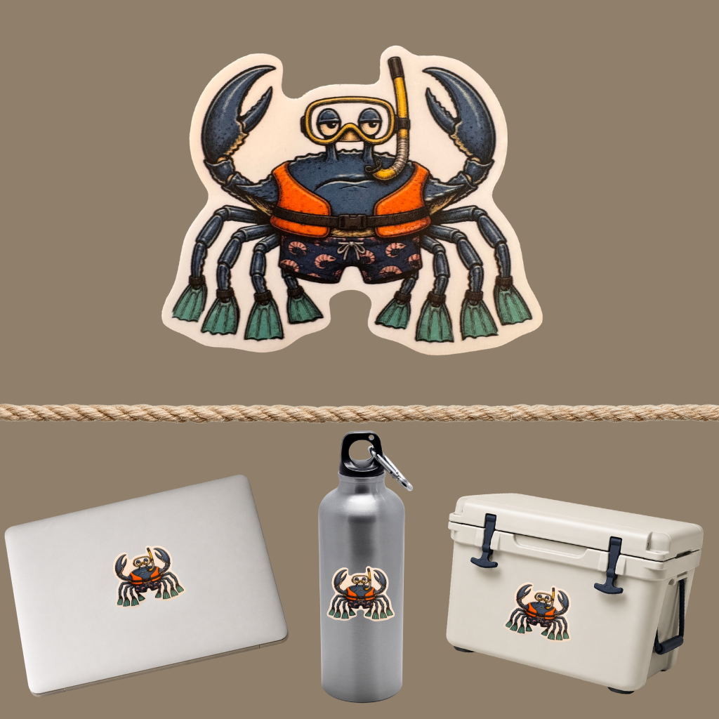 Salty Blue - Scuba Crab 3" Die-Cut Vinyl Sticker