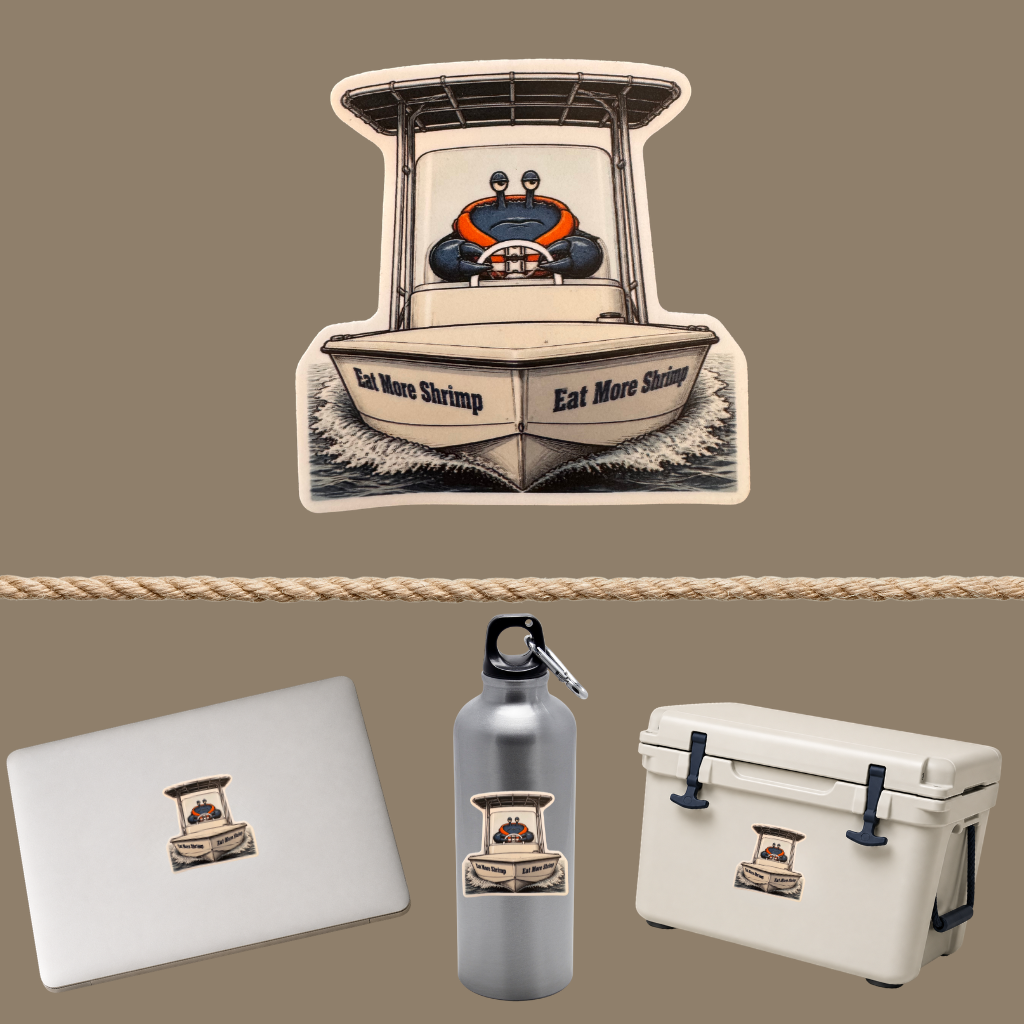 Salty Blue - Boatin' and Shrimpin' 3" Die-Cut Vinyl Sticker