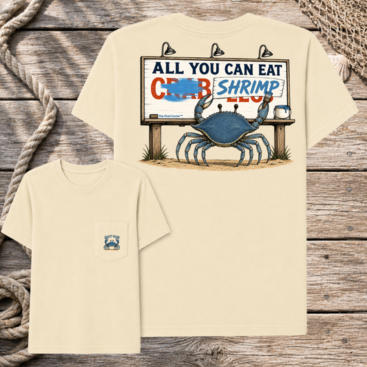 Salty Blue - All You Can Eat Shrimp Pocket Tee