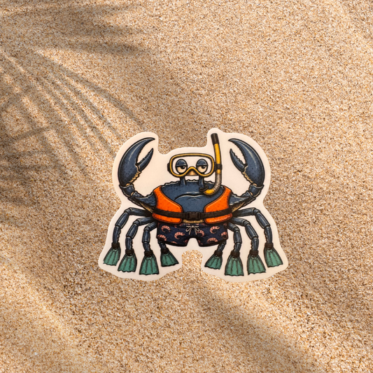 Salty Blue - Scuba Crab 3" Die-Cut Vinyl Sticker